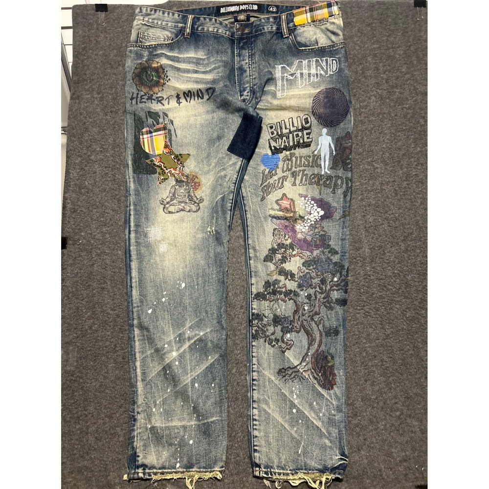 Billionaire Boys Club Distressed Graphic Denim Jeans patch fit 42X34 splatter